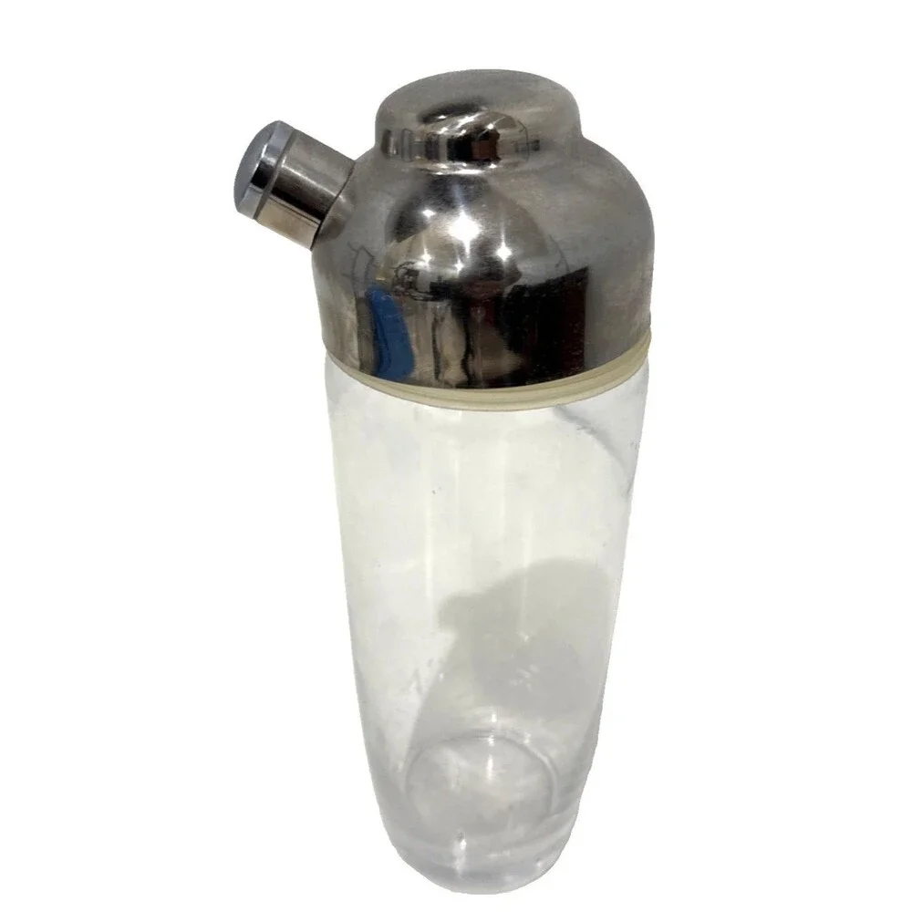 Vintage Pottery Barn Cocktail Shaker Blown Glass 6 Recipe Retro